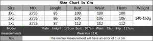 Size chart for women's plus size knit cover-up dress showing 1XL to 3XL measurements