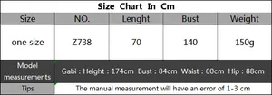 Detailed size chart for beach cover up dress showing measurements in centimeters