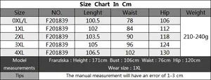 Detailed size chart for women plus size casual trousers ranging from 0XL to 4XL in centimeters