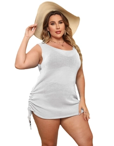 Robe en tricot blanc sans manches grande taille avec cordon de serrage réglable