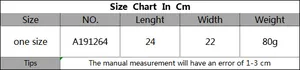 Detailed size chart for handmade crochet bag showing length 24cm and width 22cm dimensions