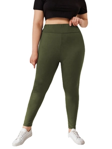 Women's high waist slim fit plus size leggings in dark olive green stretch fabric