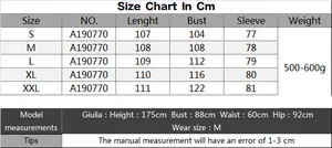Detailed size chart in cm for the solid color long sleeve open front knit cardigan