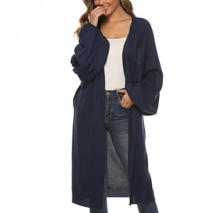Women's oversized navy knit cardigan with long batwing sleeves and loose casual fit