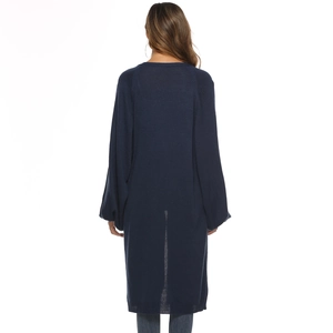 Dark blue oversized long knit cardigan with drop shoulders and split back detail