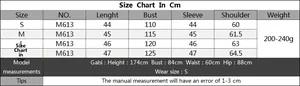 Detailed size chart for V-neck jacquard cardigan showing S to XL measurements in centimeters