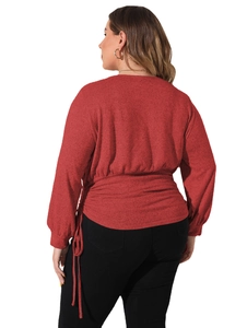 Women's plus size red long sleeve sweatshirt with adjustable ruched waist detail