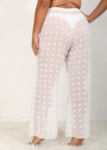 Pantalones de playa de malla blanca transparente con textura de lunares 3D para mujer