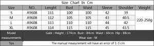 Size chart table for lace beach cover up showing bust, length and sleeve dimensions
