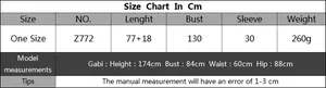 Detailed size chart for women's loose beach cover up with color contrast and fringe details