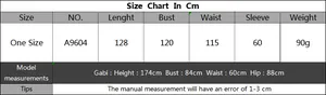 Detailed size chart for lace beach cover up showing measurements in cm for one size