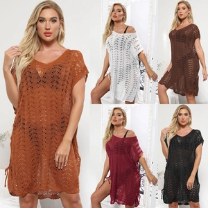 Damen Häkeln Ausschnitt Strand Abdeckung Sexy Strick V Ausschnitt Quastenbindung Durchsichtig Urlaub Mittellang Sommerkleid
