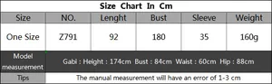 Detailed size chart for floral print beach cardigan with measurements and model reference