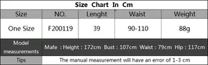 Size chart for plus size sheer crochet beach skirt with 90-110cm waist measurements