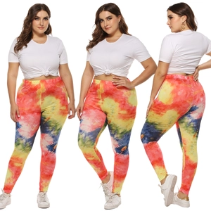 Women Plus Size Tie Dye Leggings High Waist Elastic Slim Fit Colorful Yoga Pants Casual Stretchy Daily Bottoms Trousers