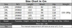 Detailed size chart for plus size printed leggings showing length waist and hip measurements