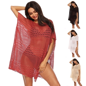 Sortie de Plage au Crochet Décontracté pour Femmes Robe en Tricot Manches Chauve-souris pour Vacances d'Été
