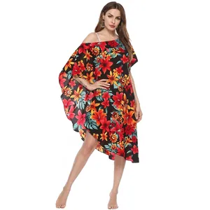 Cache-maillot de plage à fleurs tropicales avec col bateau et ourlet irrégulier