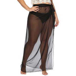 Detail of sheer black chiffon beach cover-up with wrap tie waist and elegant drape