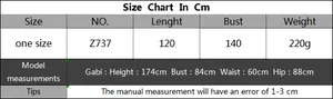 Tableau des tailles pour cache-maillot de plage avec franges et mesures de taille unique