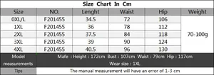 Size chart for plus size ruffle mesh see-through shorts from size 0XL to 4XL