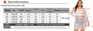 Tableau des tailles pour robe de plage en mesh grande taille avec mesures détaillées 1XL-4XL