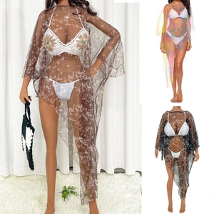 Cache-maillot en Mesh Irrégulier pour Femmes Et Maillot de Bain Bikini Crochet Broderie Tournesol Tie Dye Bohème
