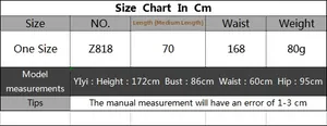 Size chart for sheer chiffon beach wrap skirt showing length and waist measurements