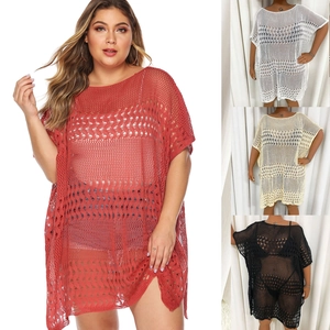 Robe Cache-Maillot de Bikini Ajouré en Crochet Grandes Tailles Femme Sexy Transparent Maillot de Bain de Plage Tunique en Tricot