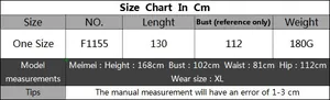 Size chart table for women's tassel beach dress showing detailed length and bust measurements