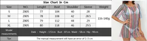 Tableau des tailles détaillé avec mesures pour la robe de plage à rayures colorées