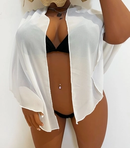 Sheer white chiffon beach wrap skirt with tie waist design for women swimsuit coverup