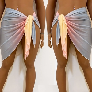 Women Tie-Dye Gradient Beach Sarong Wrap Skirt Sexy See-Through Mesh One-Piece Tie Waist Beach Cover Up Summer Vacation