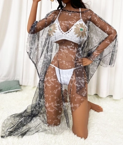 Ensemble bikini 3 pièces avec haut au crochet tournesol et haut en maille marbrée