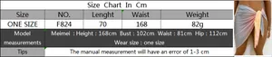 Detailed size chart for tie-dye wrap beach skirt including model measurements and dimensions