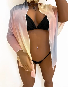 Plus size tie-dye beach cover-up wrap skirt with colorful rainbow gradient mesh fabric