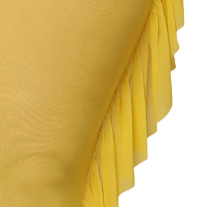 Vibrant yellow ruffle edge beach cover-up pants with semi-sheer mesh texture for women