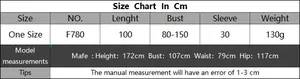 Detailed size chart for crochet fringe bikini cover-up dress with body measurements