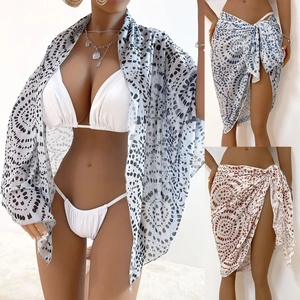 Women Sexy Polka Dot Print Beach Sarong Wrap Skirt Lightweight Chiffon Mesh Tie Side Bikini Cover Up Transparent Midi Skirt