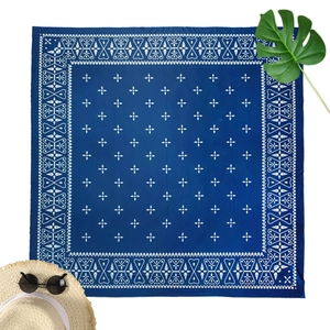 Serviette de Plage à Imprimé Floral Géométrique Bohème Grand Châle Carré pour Femmes Protection Solaire Tapis de Pique-Nique Bleu Foncé