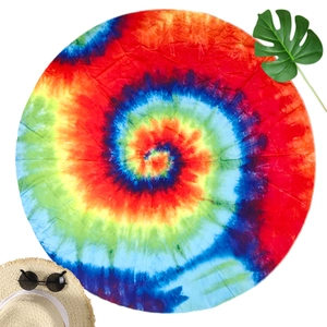 Round Tie Dye Beach Towel Rainbow Spiral Pattern Picnic Mat Outdoor Yoga Blanket Soft Polyester Wrap For Travel Summer Accessory