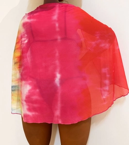 Macro detail of breathable tie-dye mesh fabric on the back of this sexy beach cover-up skirt