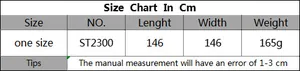 Size chart for tie-dye beach towel showing 146x146 cm dimensions and 165g weight