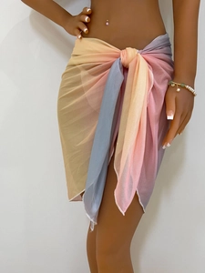 Tie-side tie-dye gradient beach wrap skirt in semi-transparent macaron mesh fabric