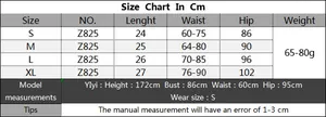Detailed size chart for women's drawstring shorts featuring waist and hip measurements