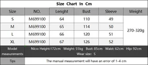 Detailed size chart for women's heart embroidery sweater including S to XL measurements