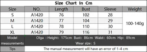 Detailed size chart in centimeters for women mesh cover-up featuring S to XL measurements