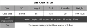 Detailed size chart for the loose solid-color off-shoulder beach top in centimeters