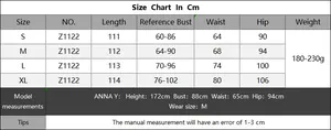Detailed size chart for women's beach dress with measurements for S to XL sizes