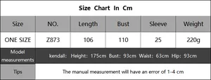 Detailed size chart for the crochet lace bikini cover-up with measurements and model info